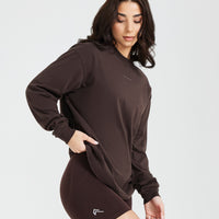 Classic Mirror Graphic Oversized Long Sleeve Top | Washed 70% Cocoa