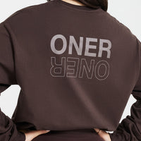 Classic Mirror Graphic Oversized Long Sleeve Top | Washed 70% Cocoa