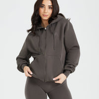 Classic Lounge Oversized Zip Through Hoodie | Deep Taupe