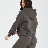 Classic Lounge Oversized Zip Through Hoodie | Deep Taupe