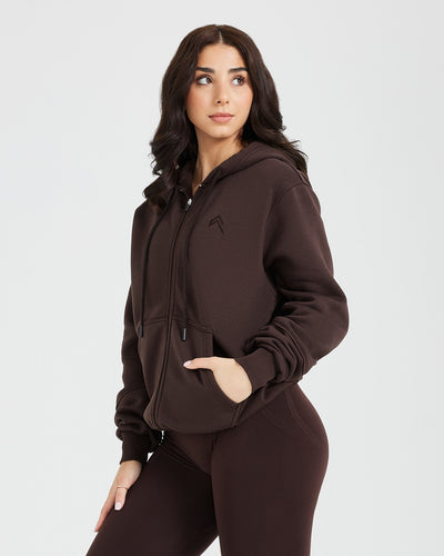 Classic Lounge Oversized Zip Through Hoodie | 70% Cocoa