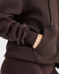 Classic Lounge Oversized Zip Through Hoodie | 70% Cocoa
