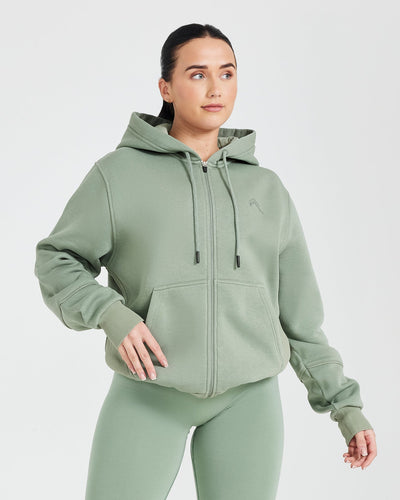 Classic Lounge Oversized Zip Through Hoodie | Sage