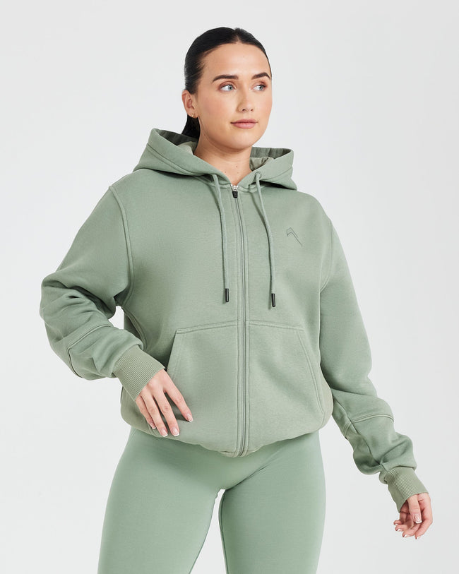 Classic Lounge Oversized Zip Through Hoodie | Sage