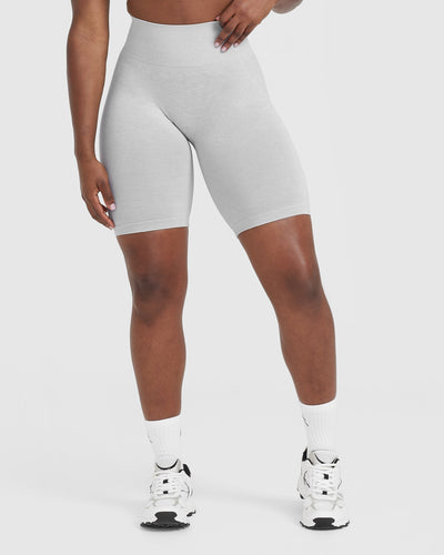 Effortless Seamless Cycling Shorts with White Logo | Grey Marl