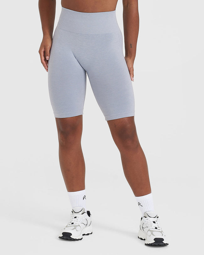 Effortless Seamless Cycling Shorts with White Logo | Metal Grey