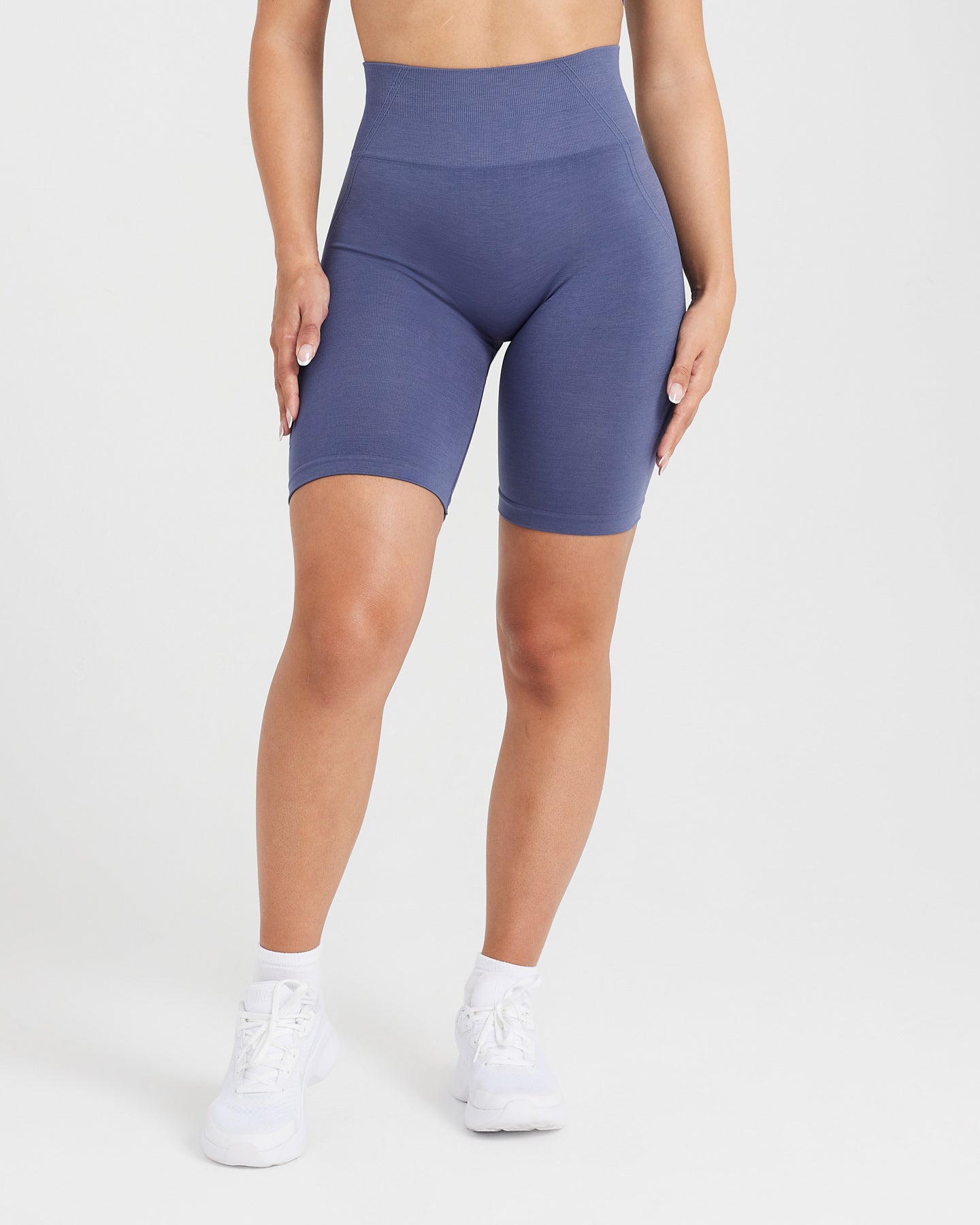 Effortless Seamless Cycling Shorts with White Logo | Slate Blue