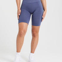 Effortless Seamless Cycling Shorts with White Logo | Slate Blue