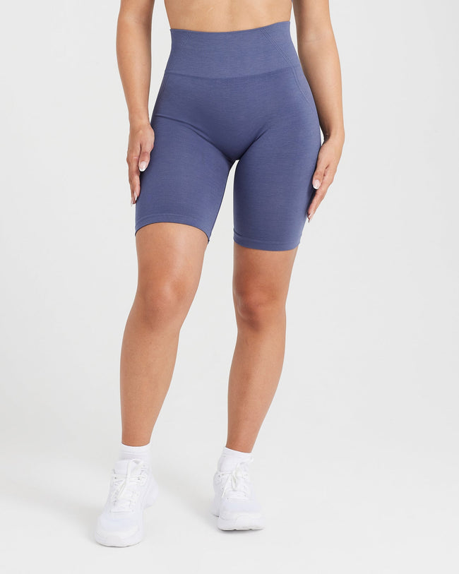 Effortless Seamless Cycling Shorts with White Logo | Slate Blue