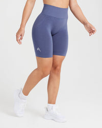 Effortless Seamless Cycling Shorts with White Logo | Slate Blue