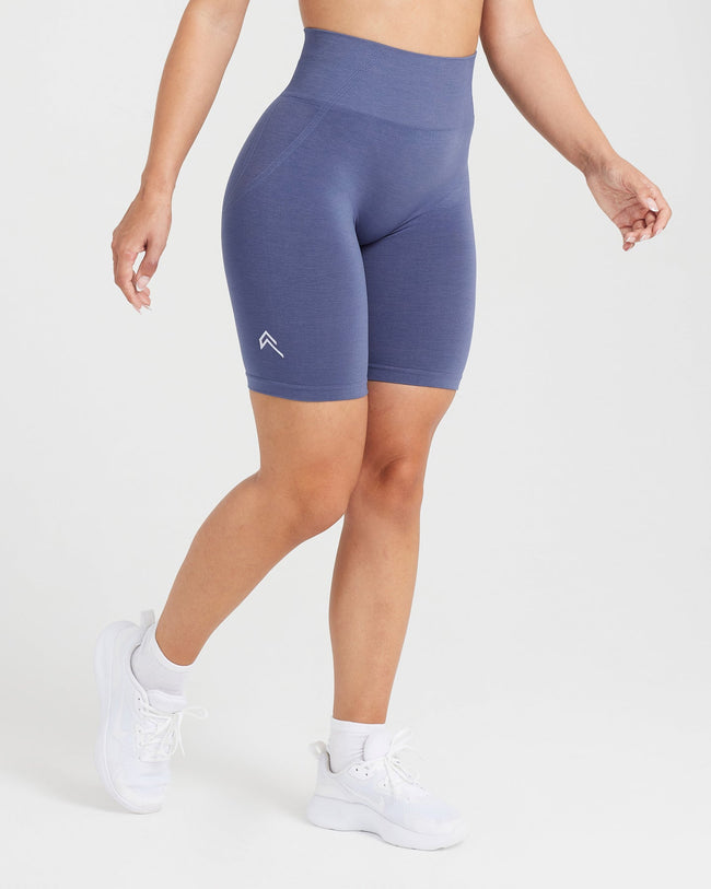 Effortless Seamless Cycling Shorts with White Logo | Slate Blue