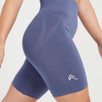 Effortless Seamless Cycling Shorts with White Logo | Slate Blue