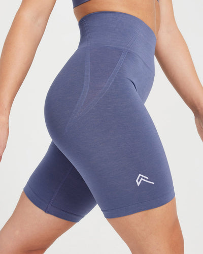 Effortless Seamless Cycling Shorts with White Logo | Slate Blue