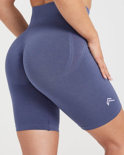 Effortless Seamless Cycling Shorts with White Logo | Slate Blue