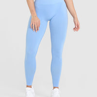 Effortless Seamless Leggings with White Logo | Powdered Blue