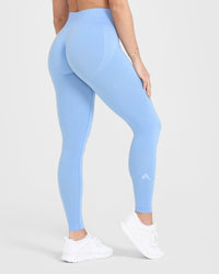 Effortless Seamless Leggings with White Logo | Powdered Blue