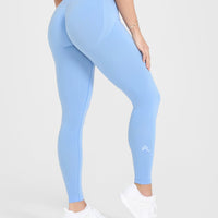 Effortless Seamless Leggings with White Logo | Powdered Blue