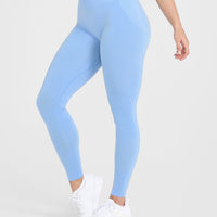 Effortless Seamless Leggings with White Logo | Powdered Blue
