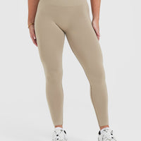 Effortless Seamless Leggings with White Logo | Washed Sandstone