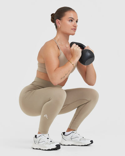 Effortless Seamless Leggings with White Logo | Washed Sandstone