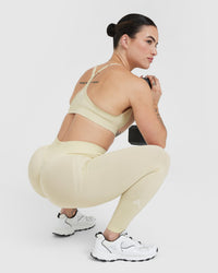 Effortless Seamless Leggings with White Logo | Vanilla