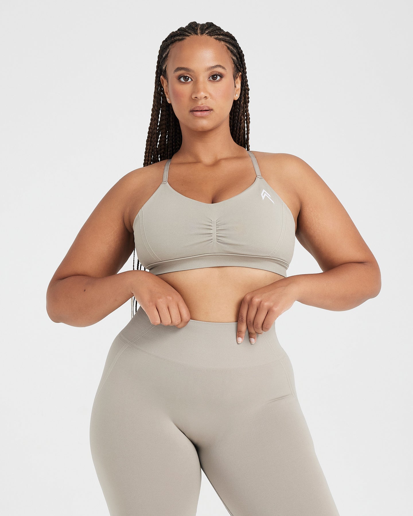 Effortless Micro Bralette with White Logo | Warm Sand