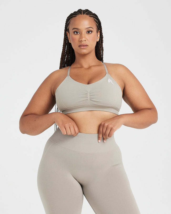 Effortless Micro Bralette with White Logo | Warm Sand