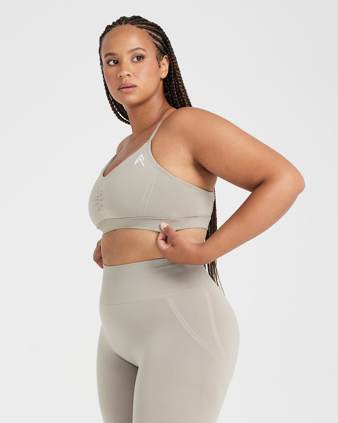 Effortless Micro Bralette with White Logo | Warm Sand