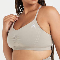 Effortless Micro Bralette with White Logo | Warm Sand