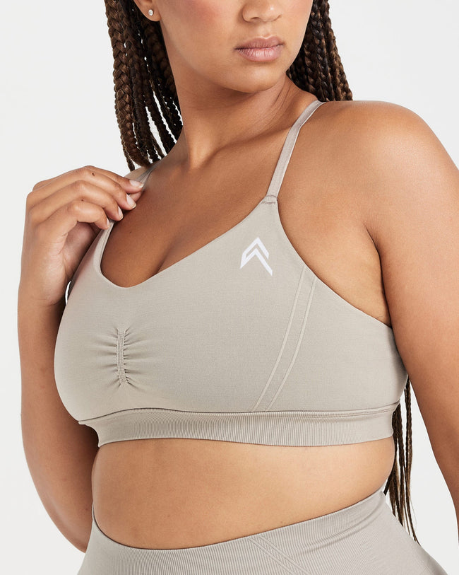 Effortless Micro Bralette with White Logo | Warm Sand