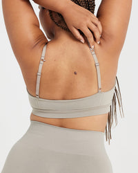 Effortless Micro Bralette with White Logo | Warm Sand