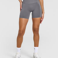 Effortless Seamless Shorts with White Logo | Ash Grey