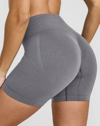Effortless Seamless Shorts with White Logo | Ash Grey