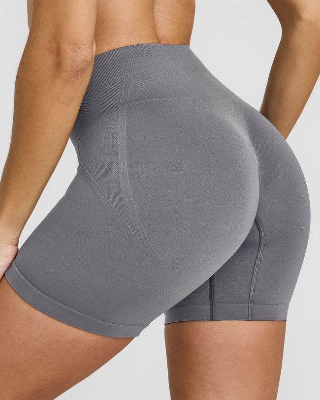 Effortless Seamless Shorts with White Logo | Ash Grey