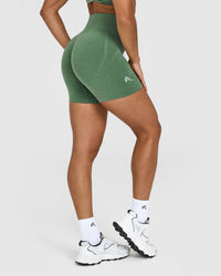 Effortless Seamless Shorts with White Logo | Forest Green