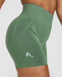 Effortless Seamless Shorts with White Logo | Forest Green