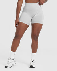 Effortless Seamless Shorts with White Logo | Grey Marl
