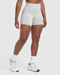 Effortless Seamless Shorts with White Logo | Grey Marl