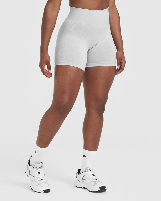 Effortless Seamless Shorts with White Logo | Grey Marl