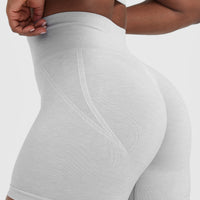 Effortless Seamless Shorts with White Logo | Grey Marl