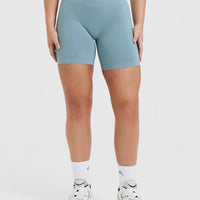 Effortless Seamless Shorts with White Logo | Steel Blue