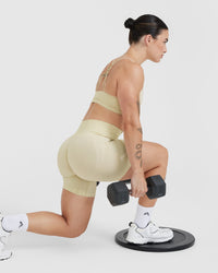 Effortless Seamless Shorts with White Logo | Vanilla