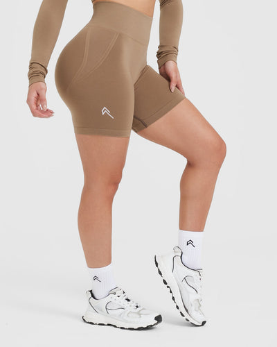 Effortless Seamless Shorts with White Logo | Walnut