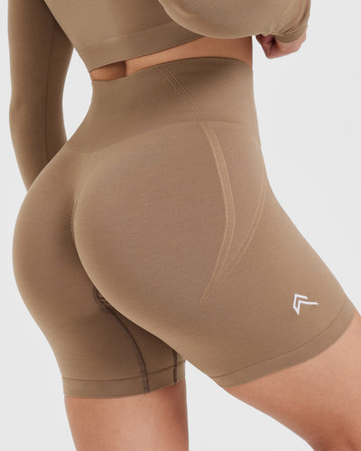 Effortless Seamless Shorts with White Logo | Walnut