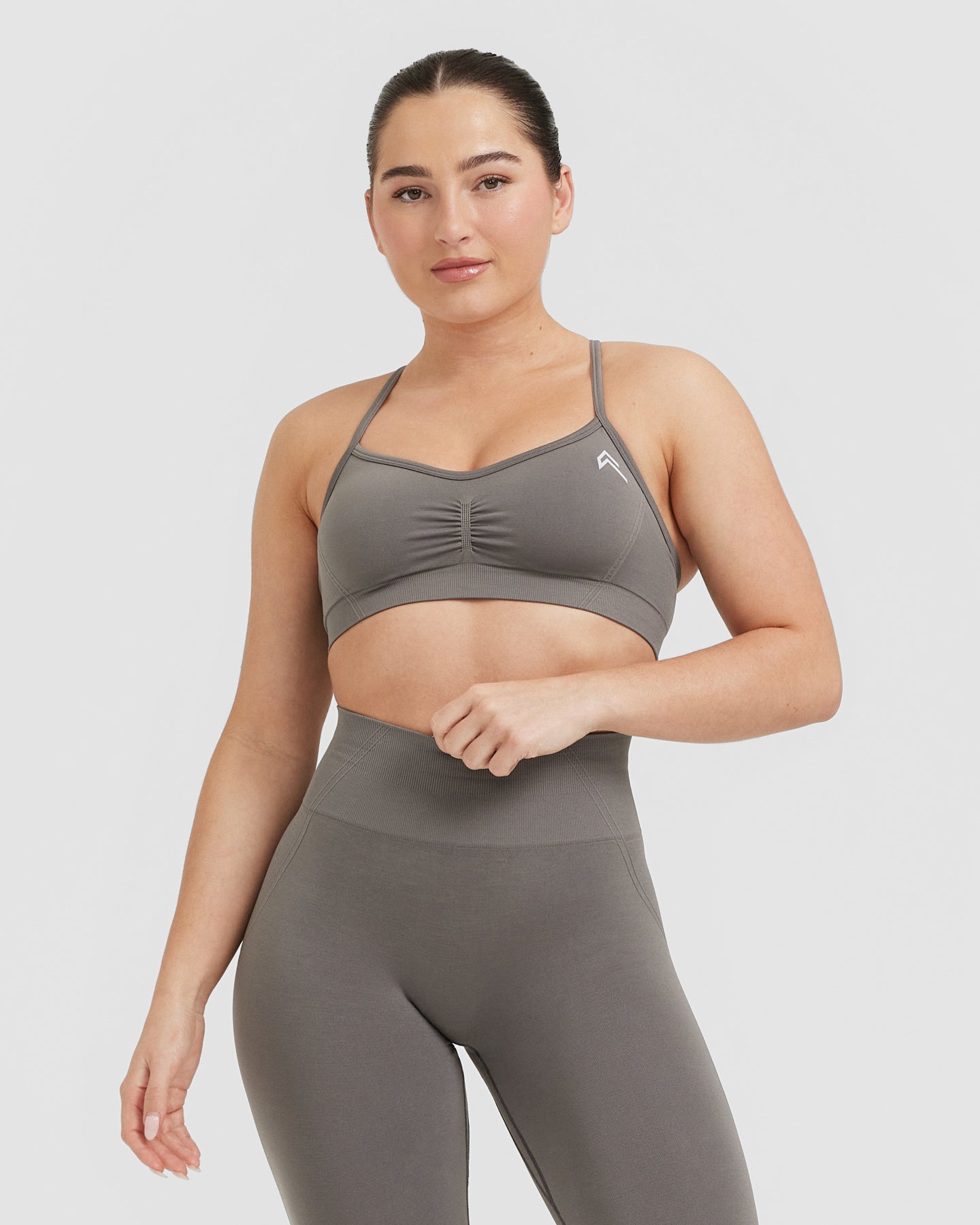 Effortless Strappy Bralette with White Logo | Ash Grey