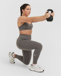 Effortless Strappy Bralette with White Logo | Ash Grey