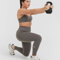 Effortless Strappy Bralette with White Logo | Ash Grey