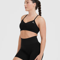 Effortless Strappy Bralette with White Logo | Black
