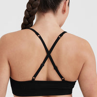 Effortless Strappy Bralette with White Logo | Black