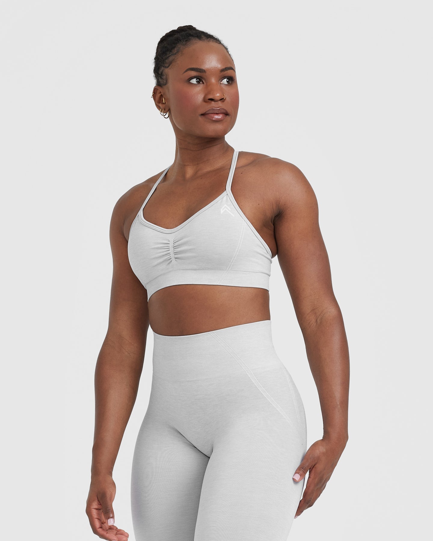 Effortless Strappy Bralette with White Logo | Grey Marl